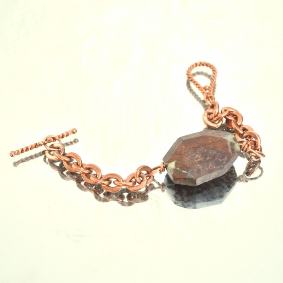 Chrysoprase Solid Copper Earthy Rustic Bracelet - Picture 3 of 4